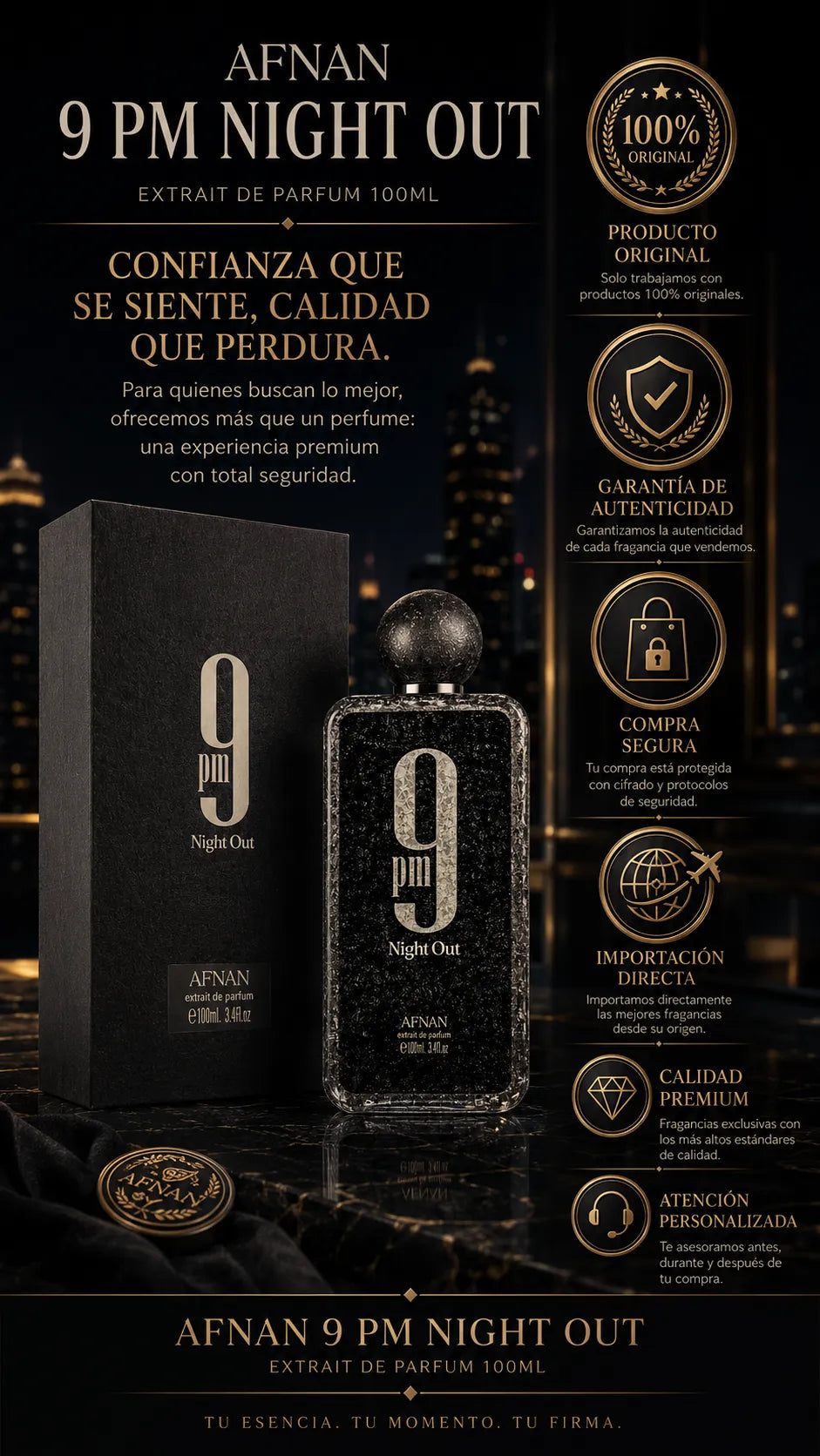 Afnan 9 PM Night Out Extrait de Parfum 100ml Original