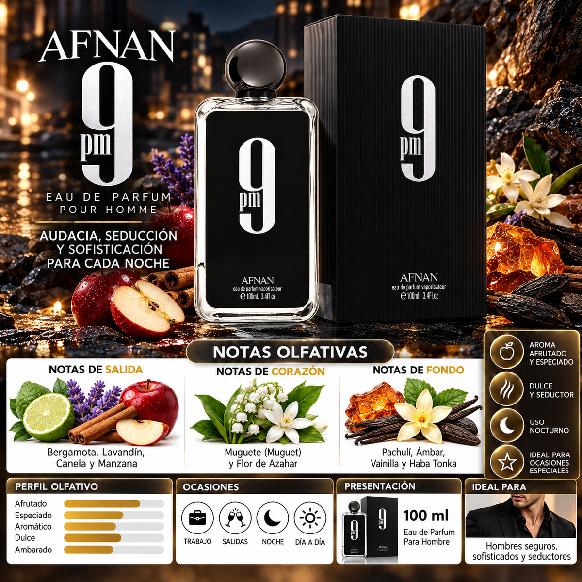 Afnan 9PM Eau de Parfum 100ml Original - Fragancia Masculina Elegante — imagen 2
