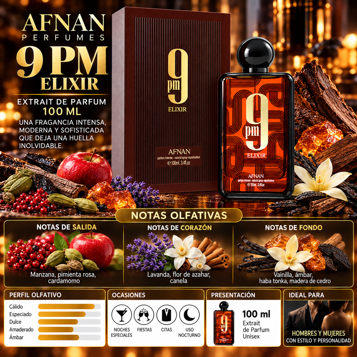 Afnan 9PM Elixir Eau de Parfum 100ml Original - La Esencia de la Noche — imagen 2