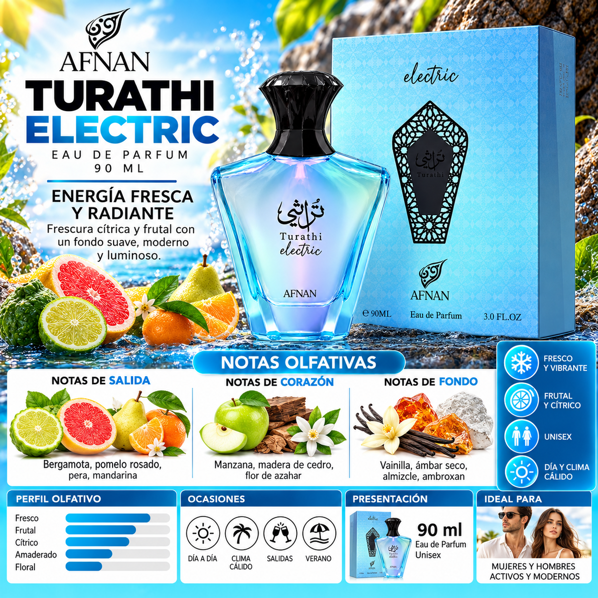 Afnan Turathi Electric Eau de Parfum 90ml Original - Frescura Inigualable — imagen 2