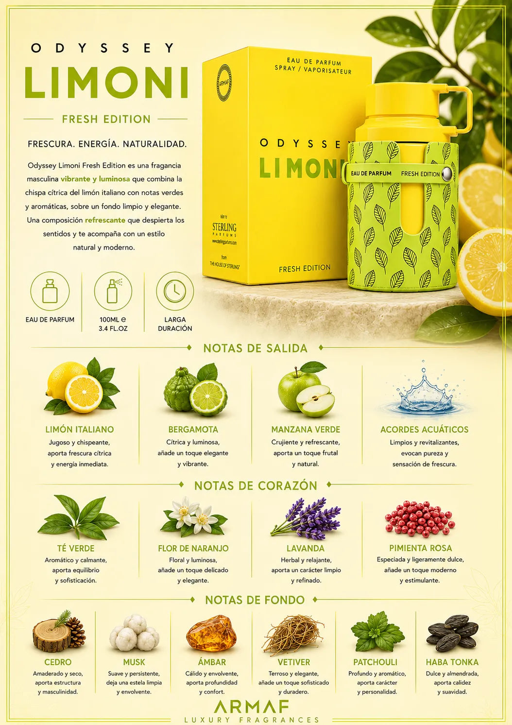 Perfume Armaf Odyssey Limoni original 100ml unisex envío rápido Colombia