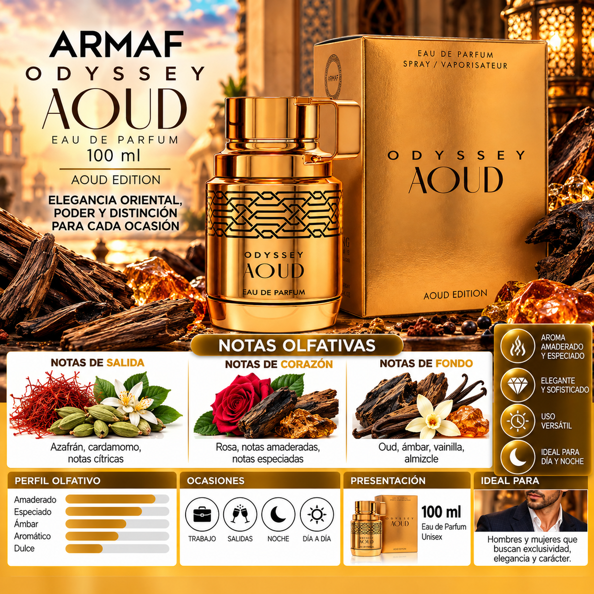 Armaf Odyssey Aoud Eau de Parfum 100ml - Original y Exclusivo — imagen 2