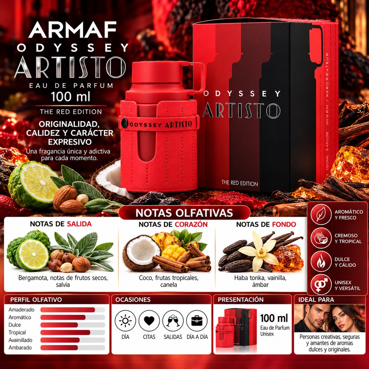 Armaf Odyssey Artisto The Red Edition Eau de Parfum 100ml Original — imagen 2