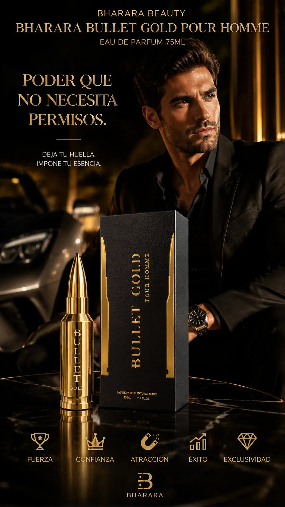 Bharara Bullet Gold Pour Homme Eau de Parfum 75ml Original