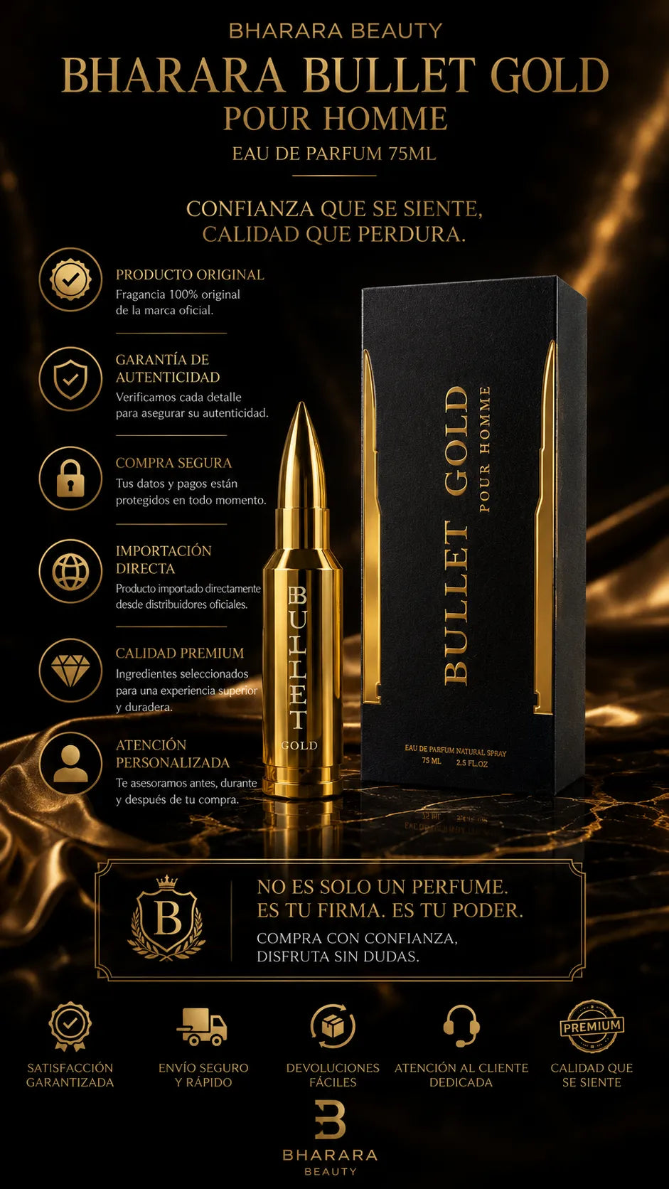 Bharara Bullet Gold Pour Homme Eau de Parfum 75ml Original