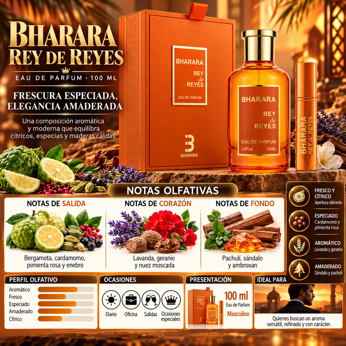 Perfume Bharara Rey de Reyes Orange 100ml Hombre