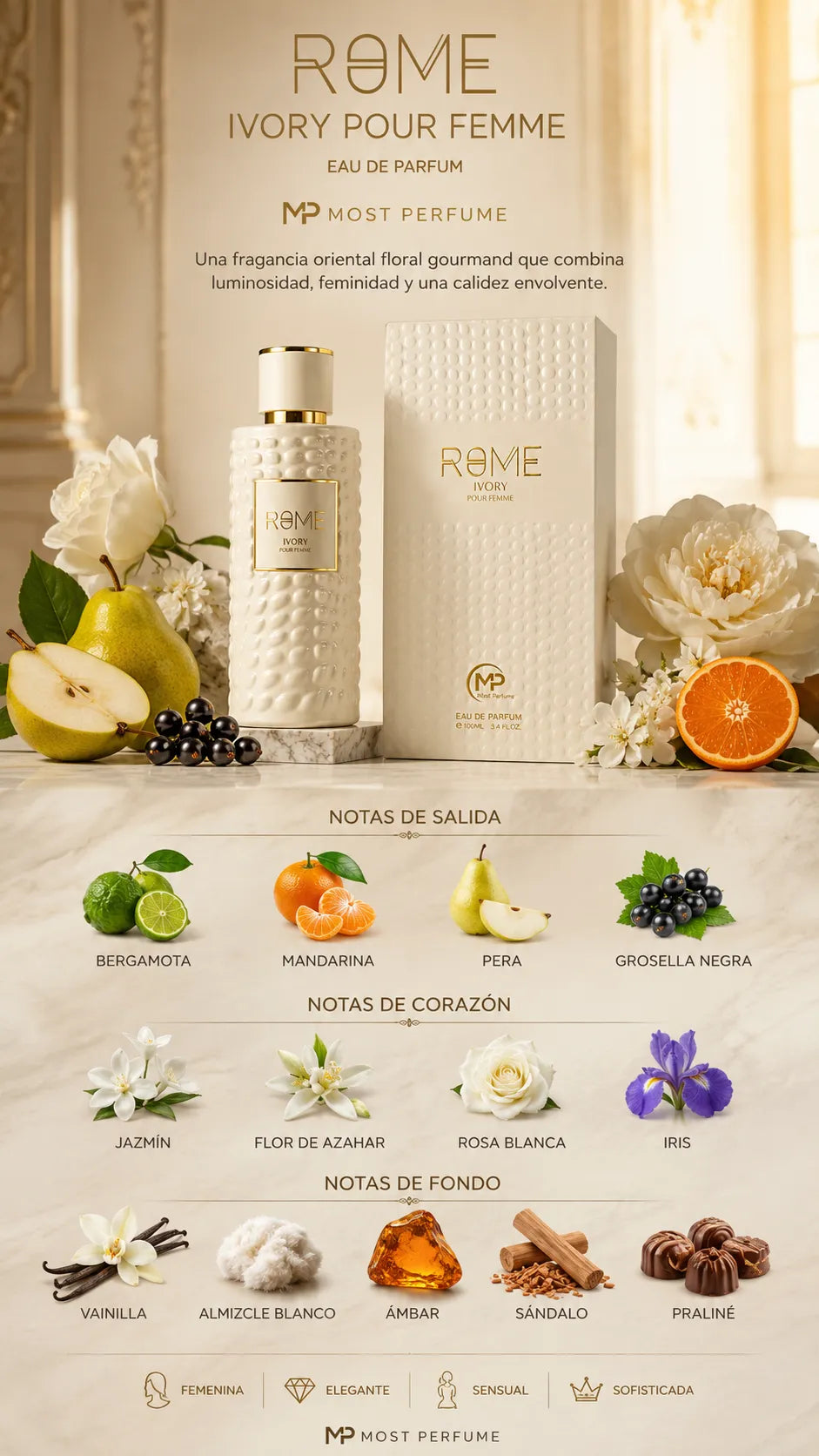Perfume Bharara Rome Ivory Pour Femme Eau de Parfum 100ml Original