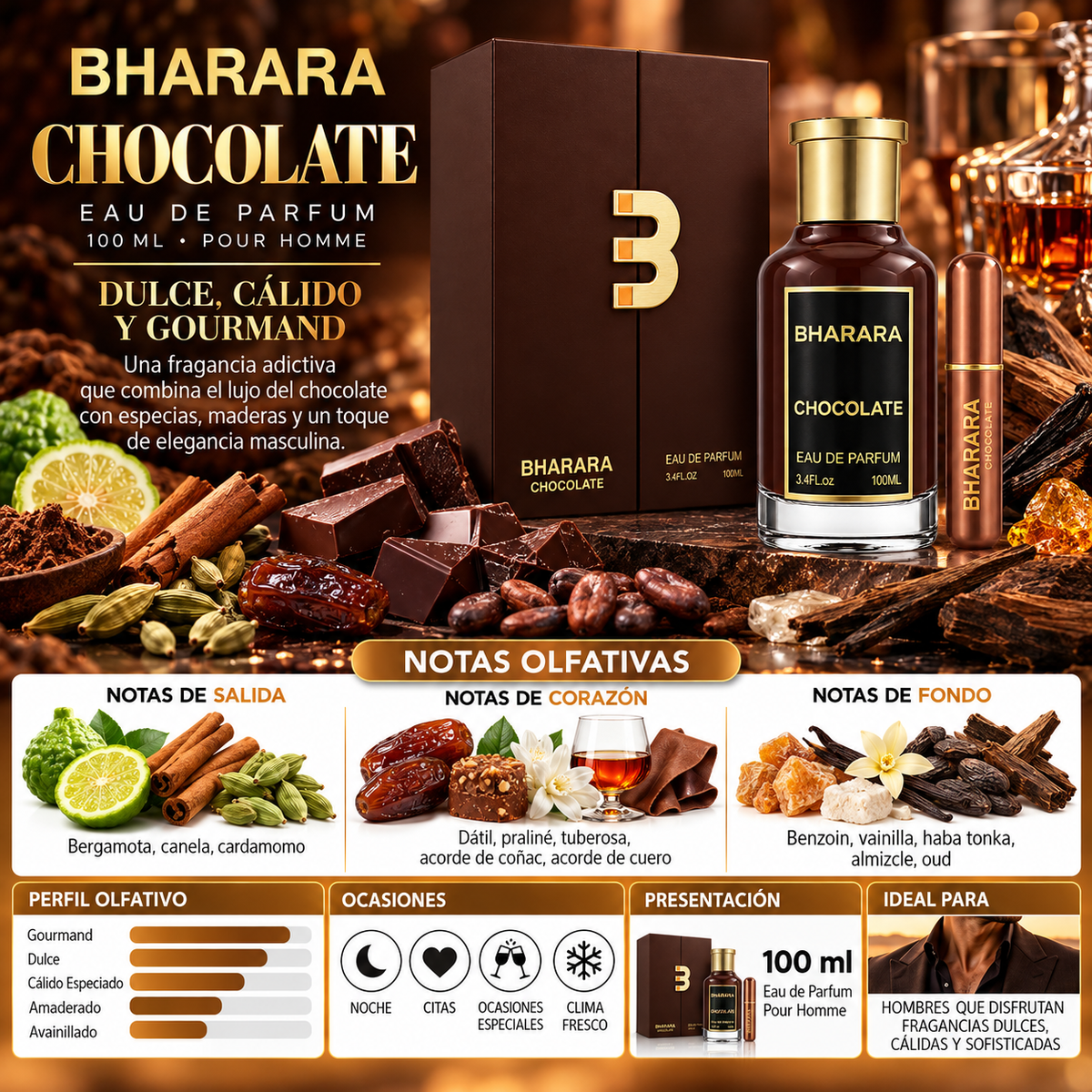 Bharara Chocolate Eau de Parfum 100ml Original - Exclusivo y Sofisticado — imagen 2
