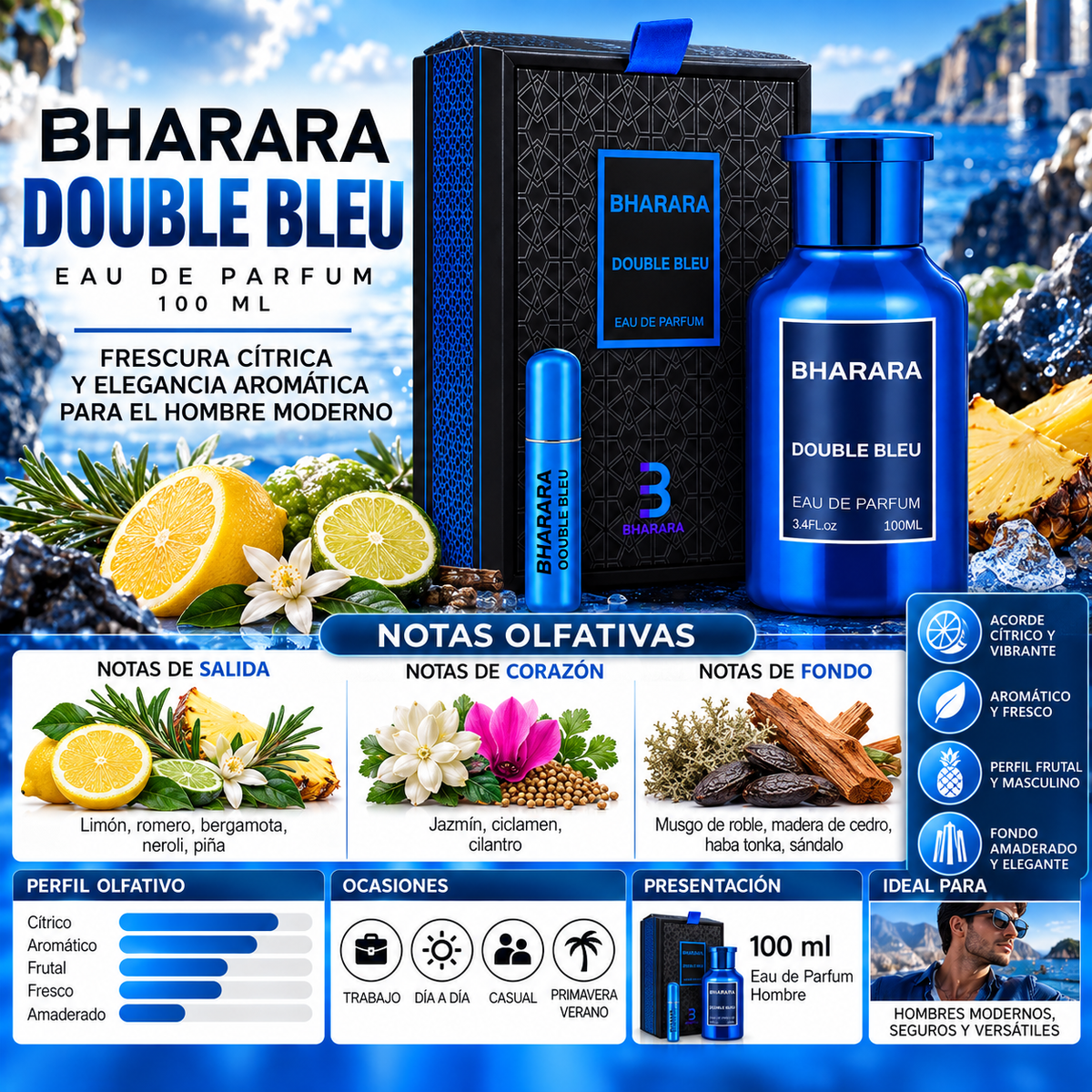 Bharara Double Bleu Eau de Parfum 100ml Original - Elegancia y Frescura — imagen 2