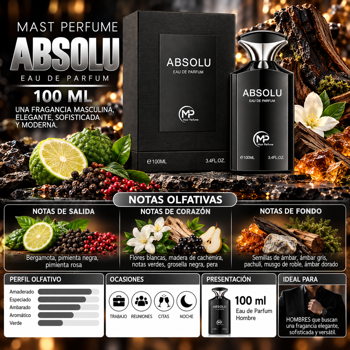 Perfume Bharara Mast Absolu Eau de Parfum 100ml hombre — imagen 2