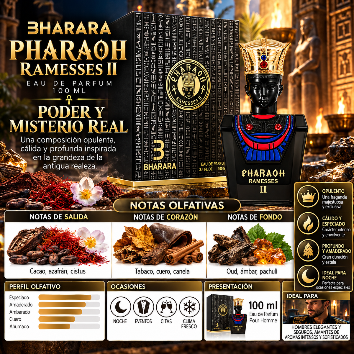 Perfume Bharara Pharaoh Ramesses II Eau de Parfum 100ml Hombre
