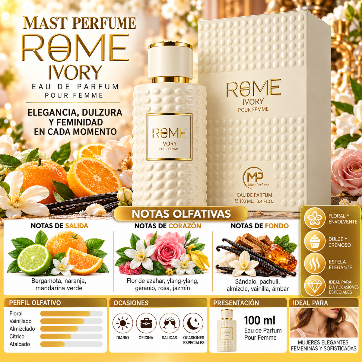 Perfume Bharara Rome Ivory Pour Femme Eau de Parfum 100ml Mujer