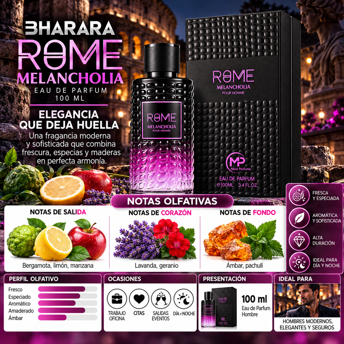 Bharara Rome Melancholia Pour Homme Eau de Parfum 100ml Original