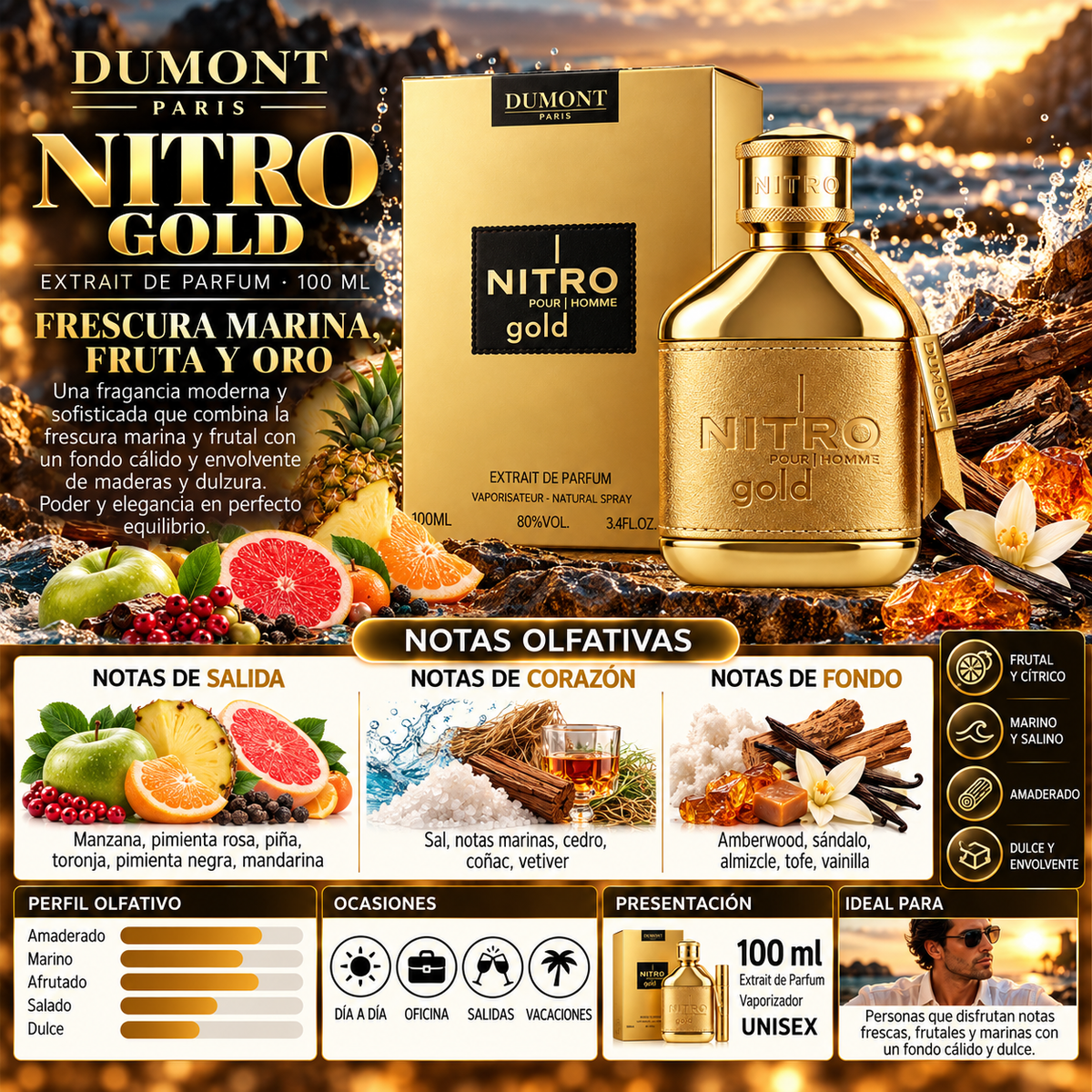 Perfume Dumont Nitro Gold 100ml Hombre