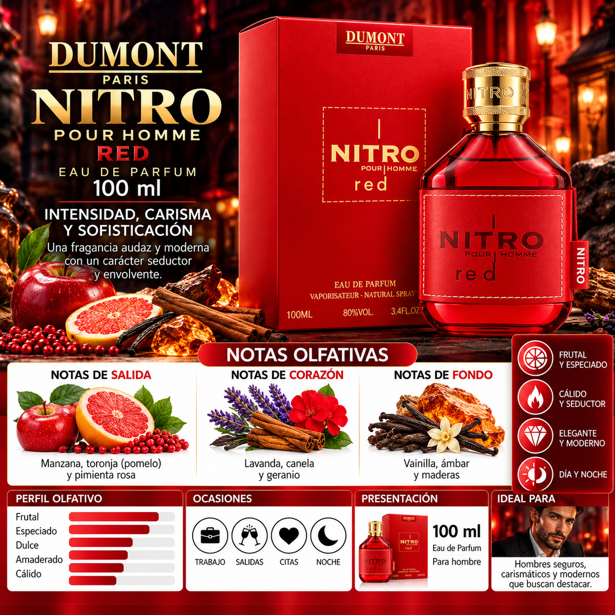 Dumont Paris Nitro Red Pour Homme Eau de Parfum 100ml Original — imagen 2