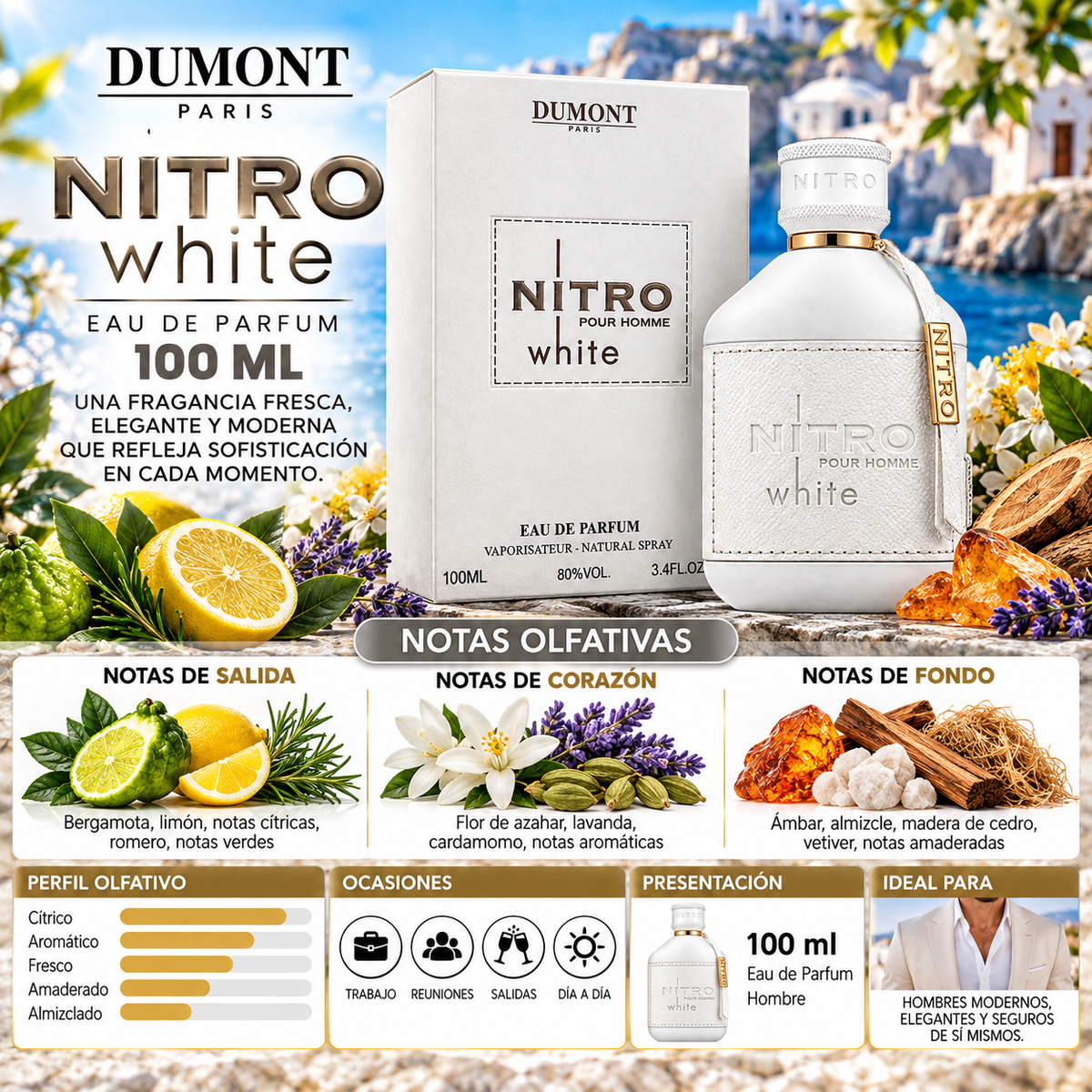 Dumont Paris Nitro White Pour Homme Eau de Parfum 100ml - Original — imagen 2