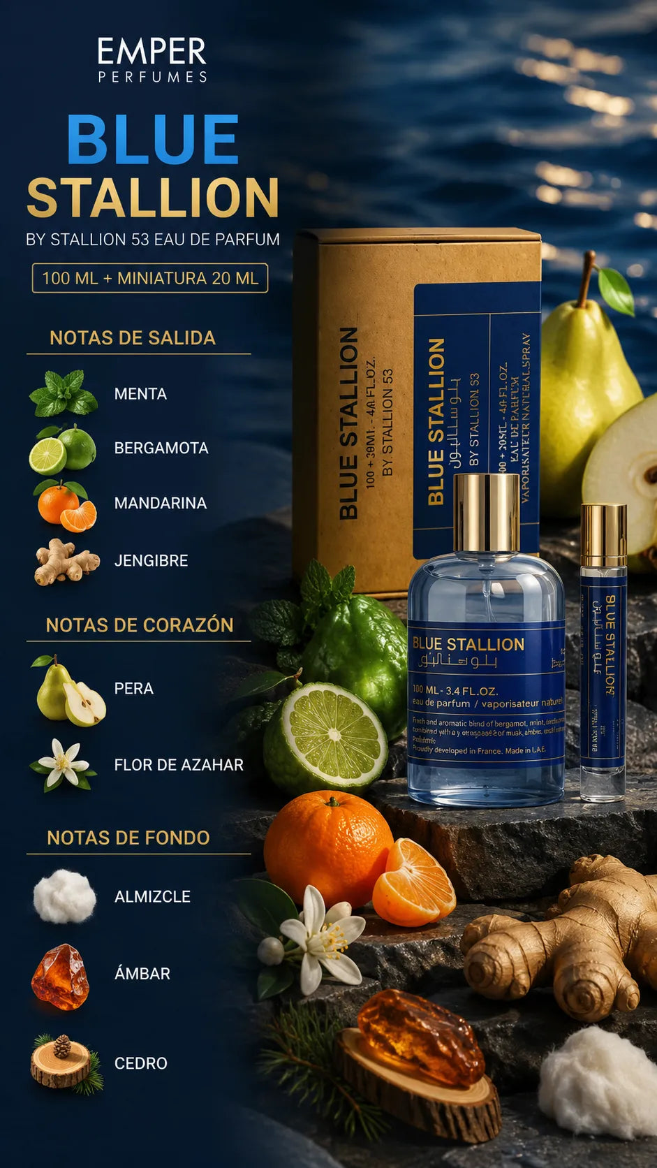 Perfume Emper Blue Stallion By Stallion 53 Eau de Parfum 100ml + 20ml Original
