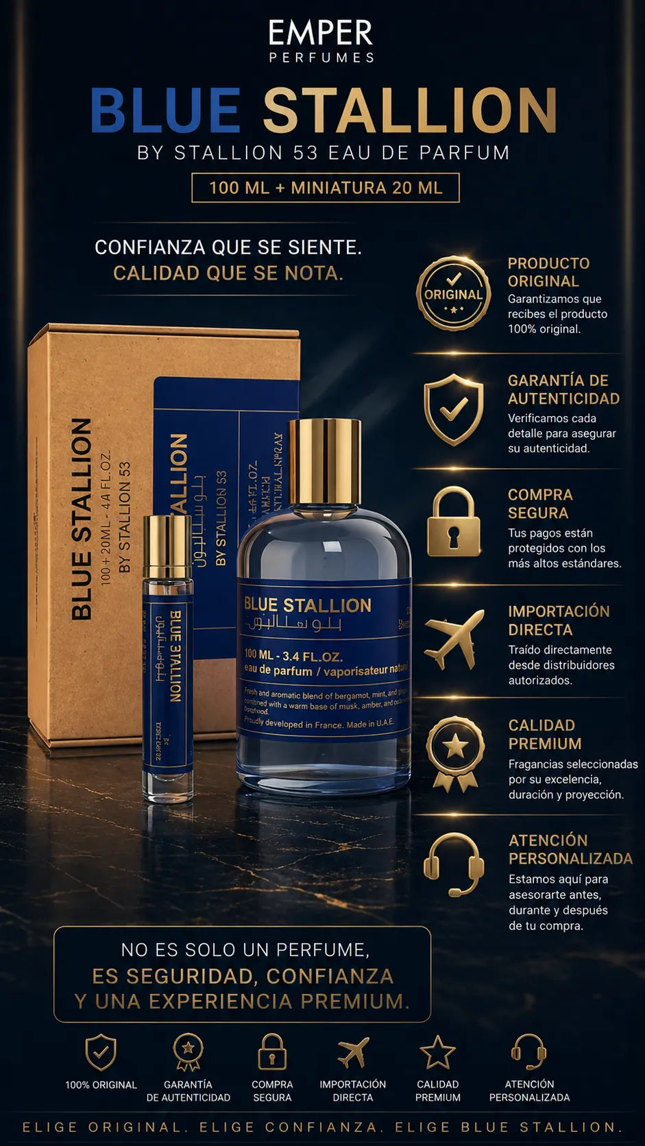 Perfume Emper Blue Stallion By Stallion 53 Eau de Parfum 100ml + 20ml Original