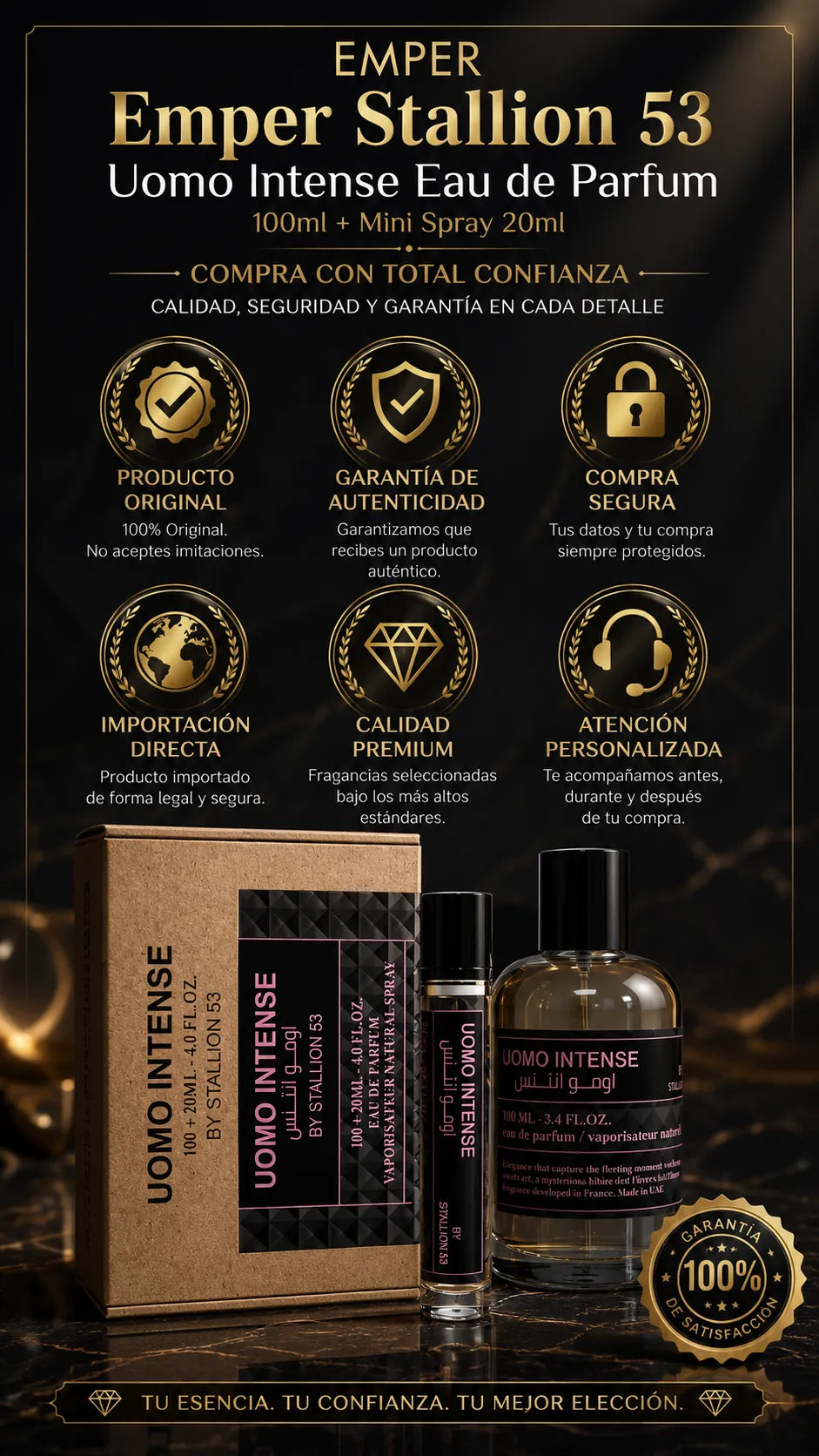 Perfume Emper Uomo Intense by Stallion 53 Eau de Parfum 100ml + Mini Spray 20ml Original
