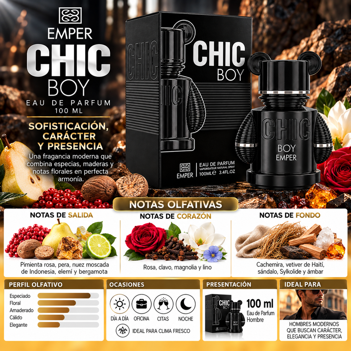 Emper Chic Boy Eau de Parfum 100ml – Una fragancia que deja huella — imagen 2