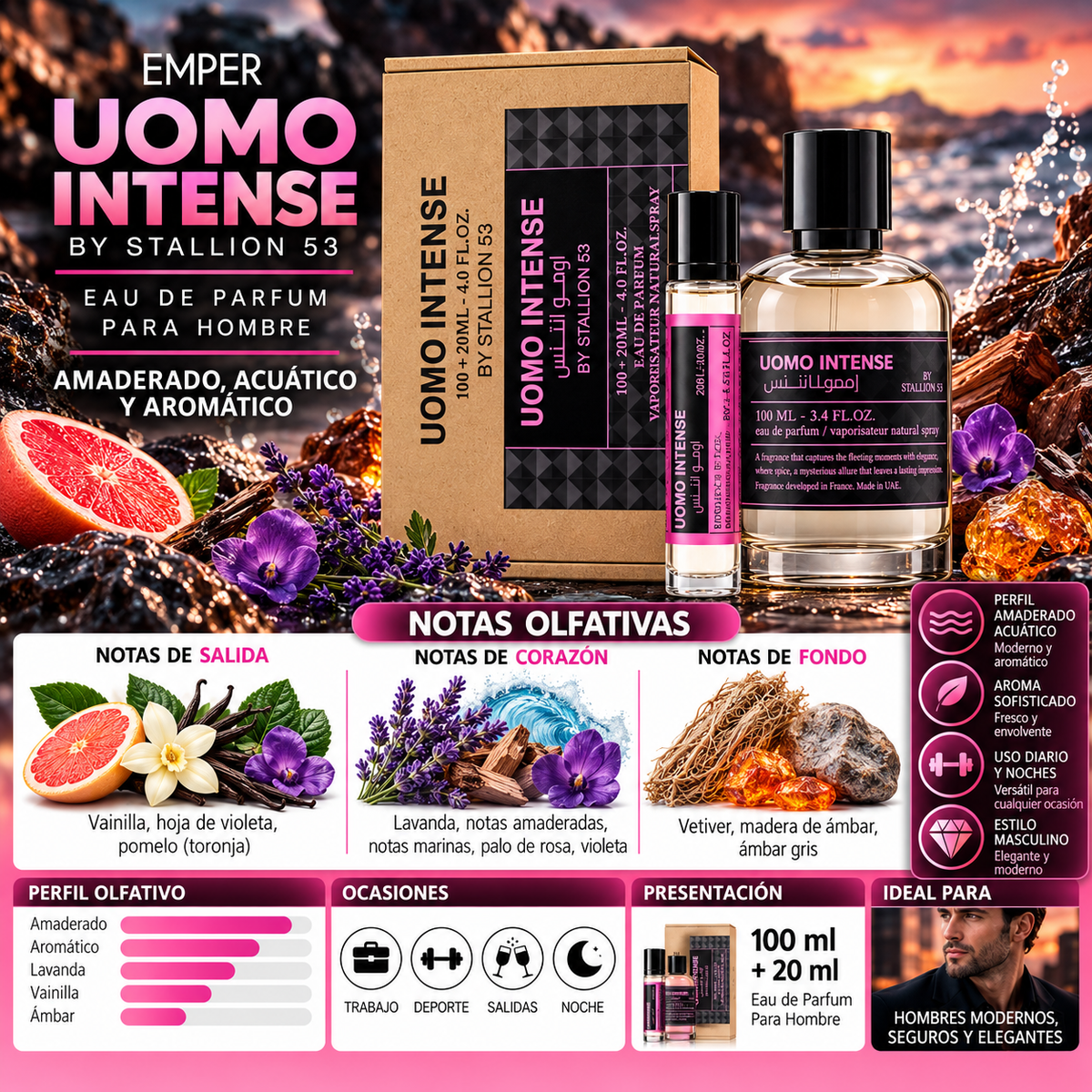 Emper Uomo Intense by Stallion 53 Eau de Parfum 100ml + Mini Spray 20ml Original — imagen 2