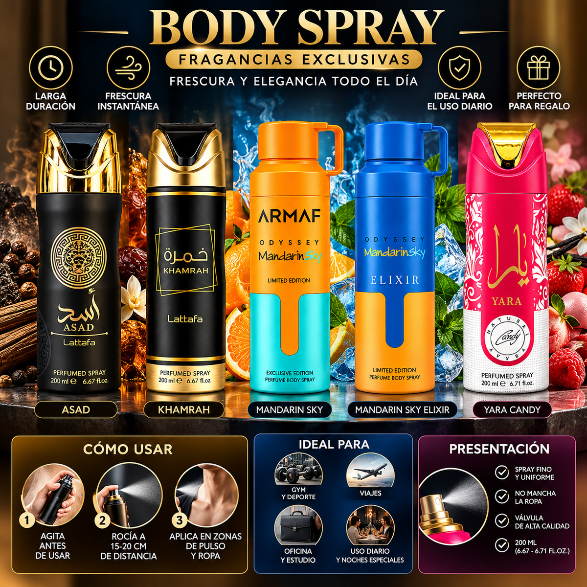 Body sprays árabes para hombre y mujer – Larga Duración — imagen 2