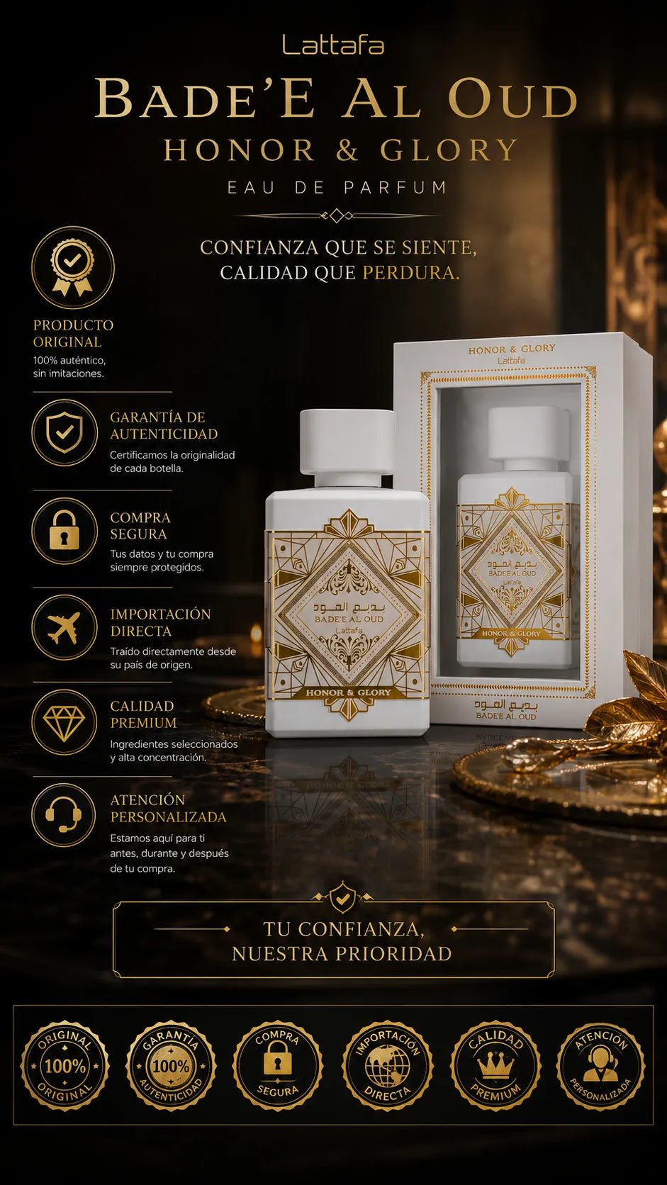 Perfume Lattafa Bade'e Al Oud Honor & Glory Eau de Parfum 100ml Original