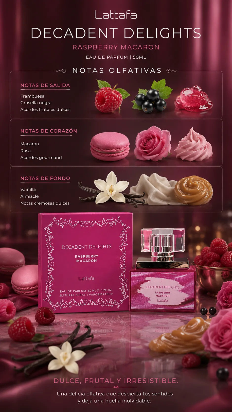 Perfume Lattafa Decadent Delights Raspberry Macaron Eau de Parfum 50ml Original