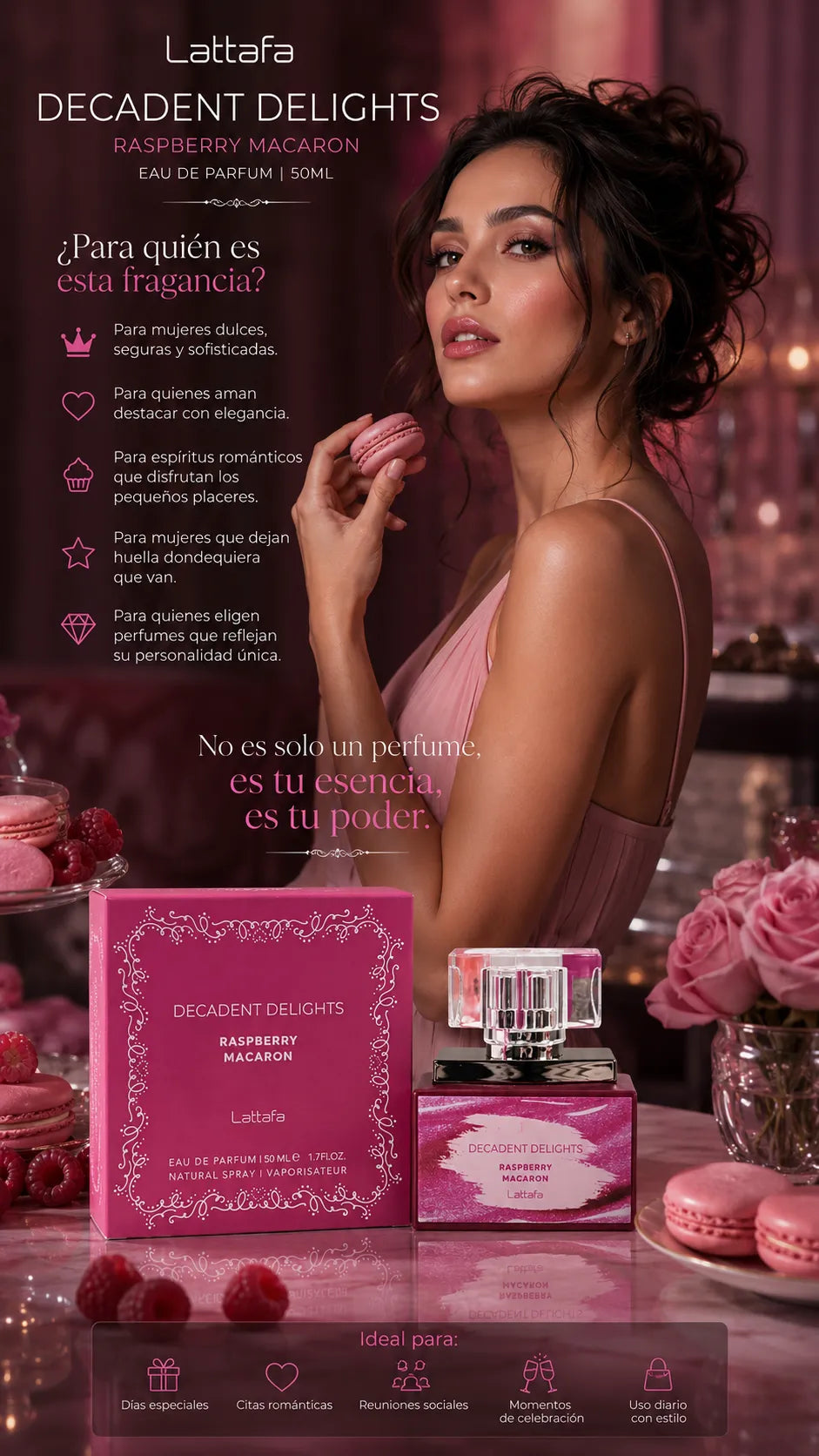 Perfume Lattafa Decadent Delights Raspberry Macaron Eau de Parfum 50ml Original