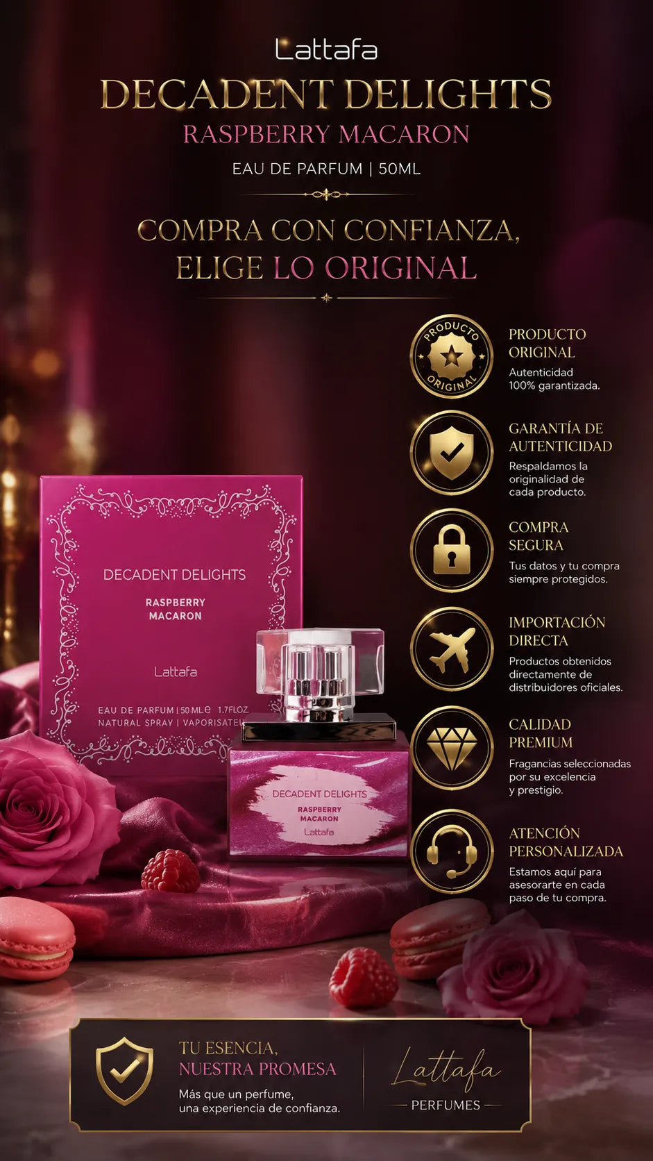 Perfume Lattafa Decadent Delights Raspberry Macaron Eau de Parfum 50ml Original