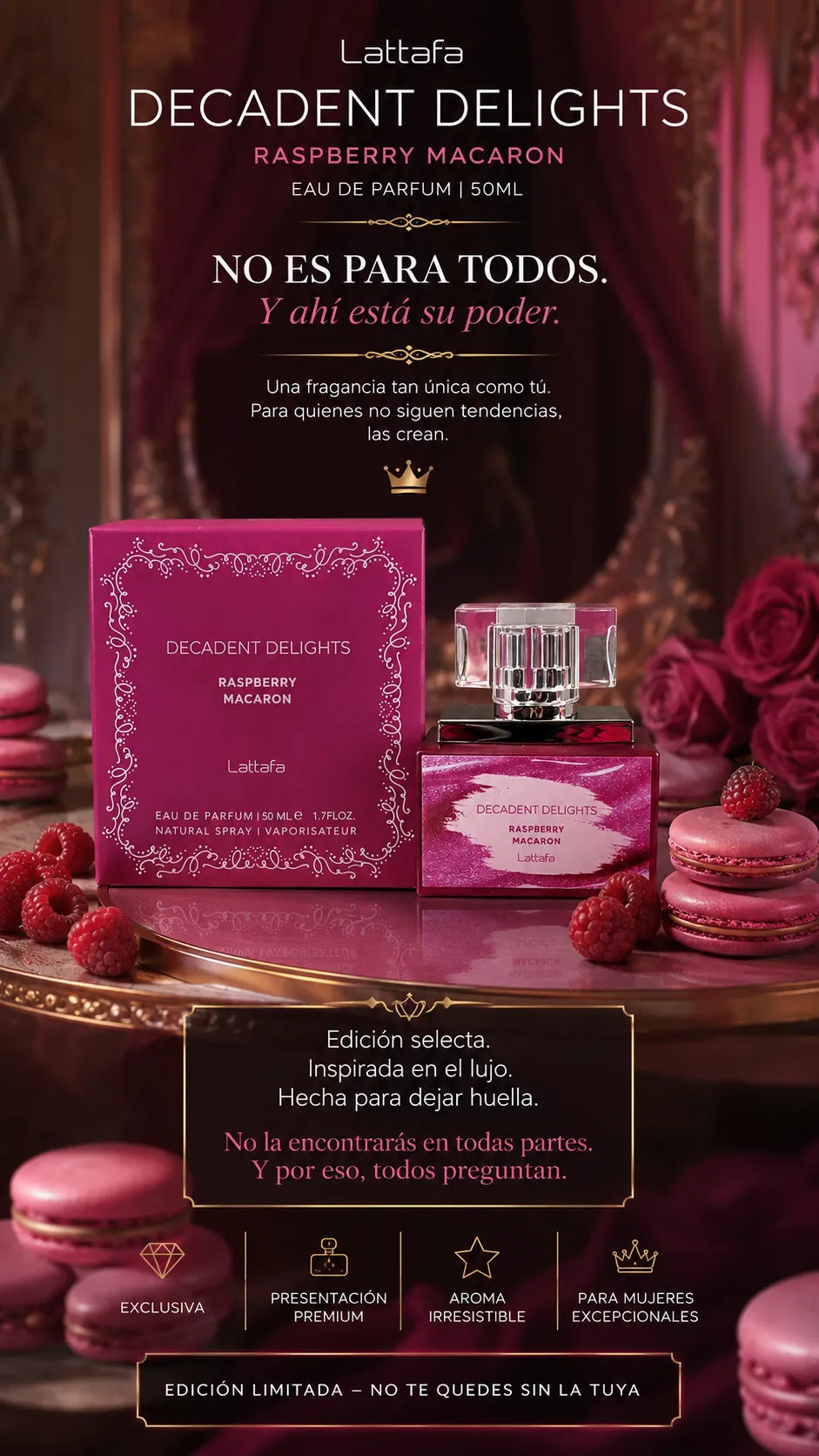 Perfume Lattafa Decadent Delights Raspberry Macaron Eau de Parfum 50ml Original
