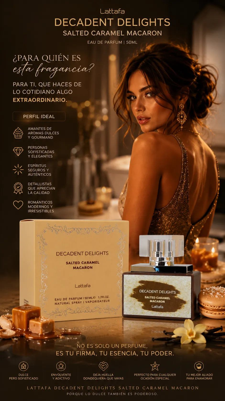Perfume Lattafa Decadent Delights Salted Caramel Macaron Eau de Parfum 50ml Original