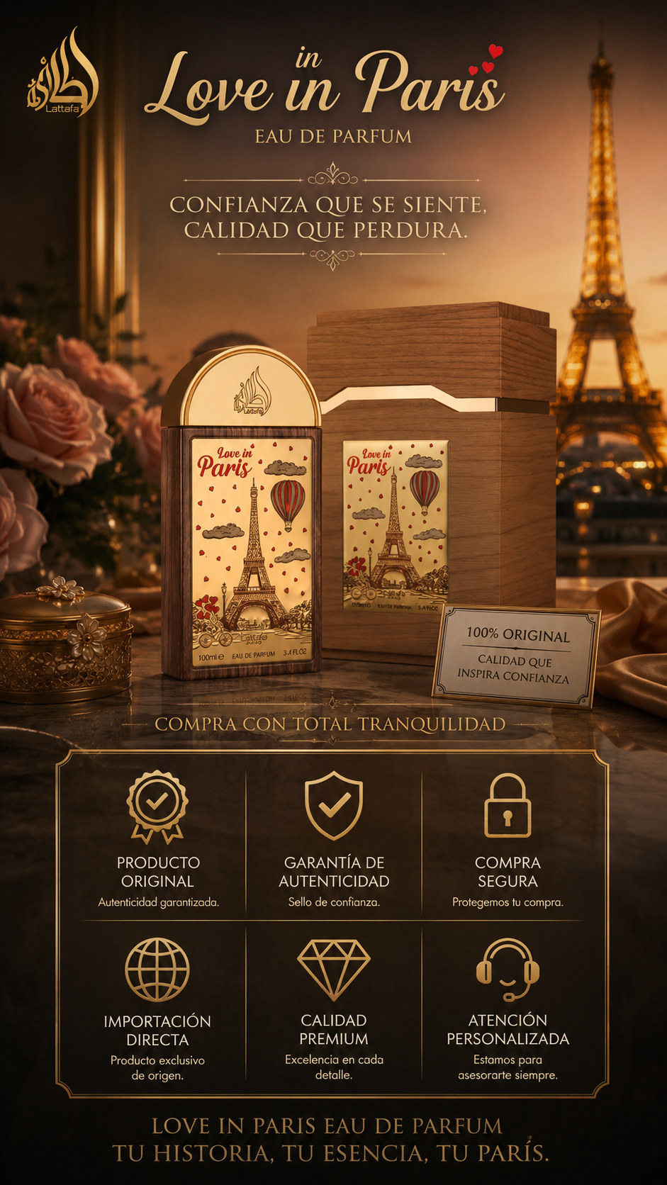 Perfume Lattafa Love in Paris Eau de Parfum 100ml Original
