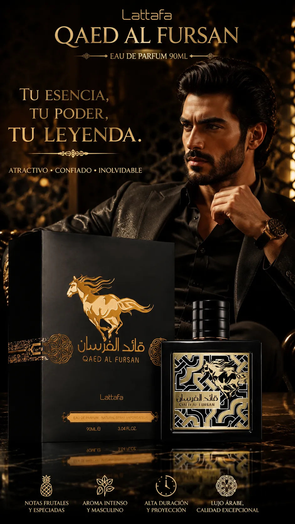 Perfume Lattafa Qaed Al Fursan Eau de Parfum 90ml Original