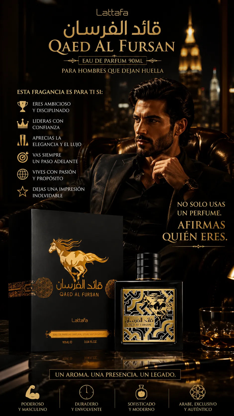 Perfume Lattafa Qaed Al Fursan Eau de Parfum 90ml Original