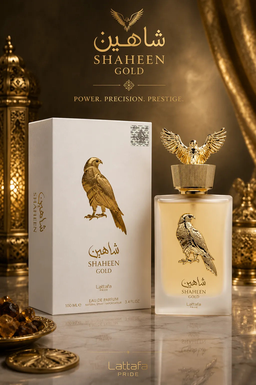 Perfume Lattafa Shaheen Gold original 100ml unisex envío rápido Colombia