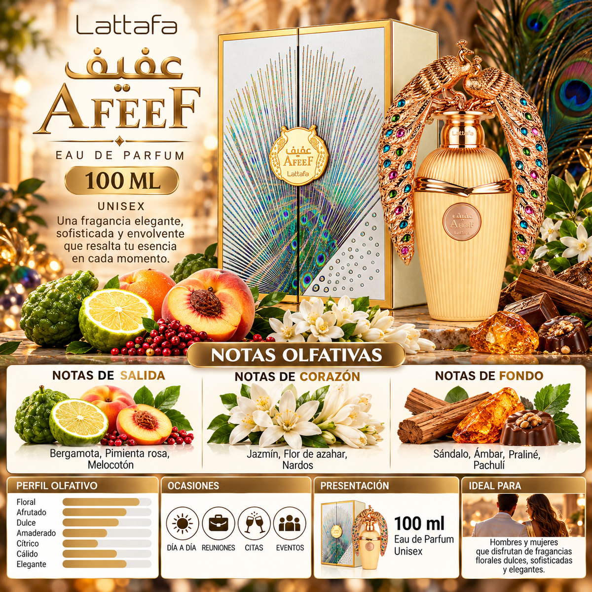 Perfume Lattafa Afeef Eau de Parfum 100ml Unisex — imagen 2