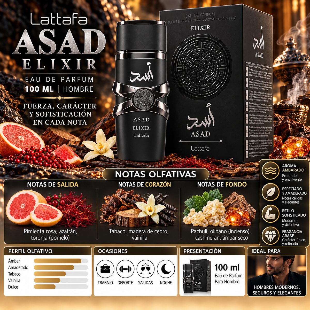 Lattafa Asad Elixir Eau de Parfum 100ml Original - La Fragancia que Deja Huella — imagen 2