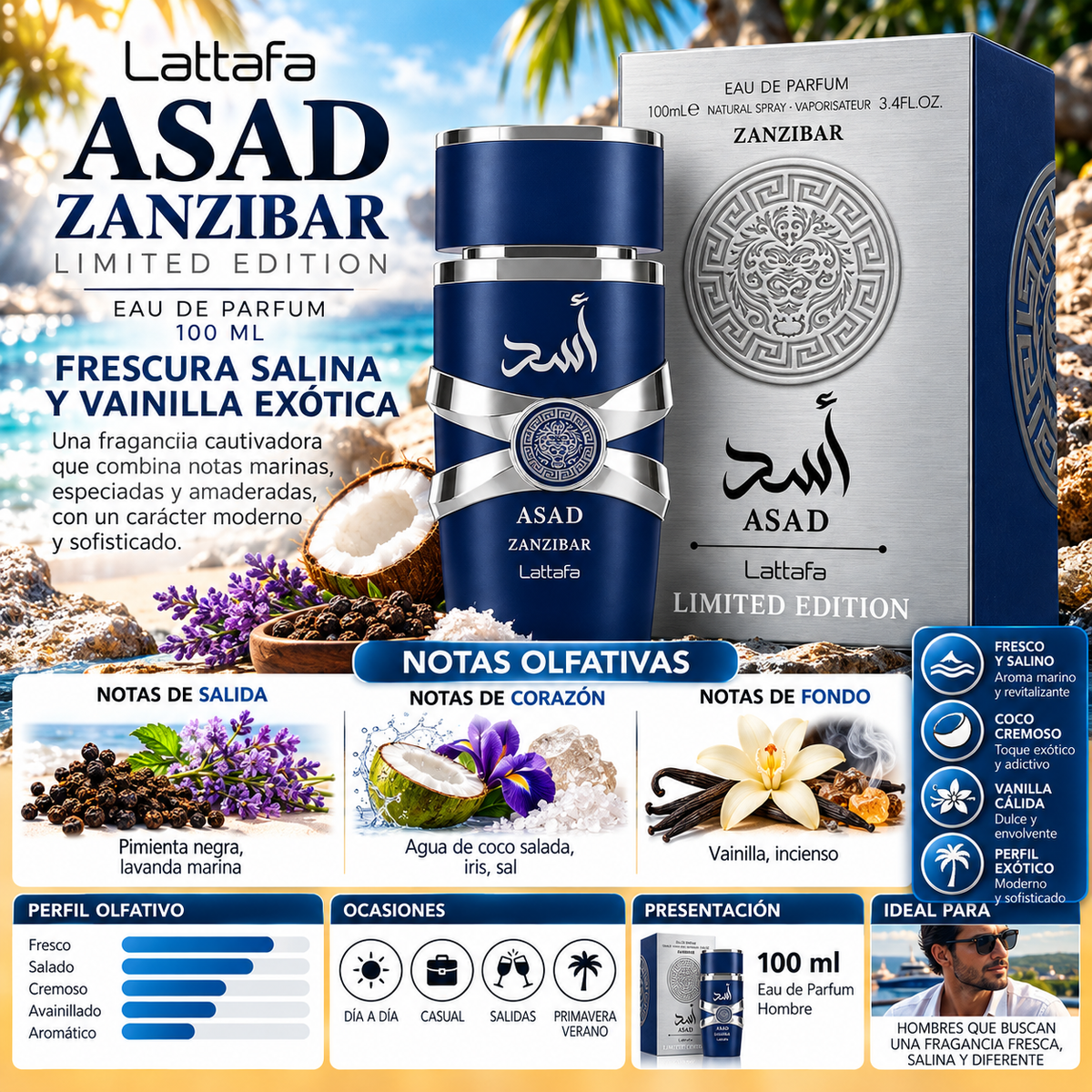 Lattafa Asad Zanzibar Limited Edition Eau de Parfum 100ml Original