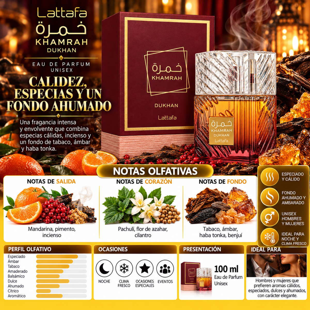 Lattafa Khamrah Dukhan Eau de Parfum 100ml: El Lujo en Tu Piel — imagen 2