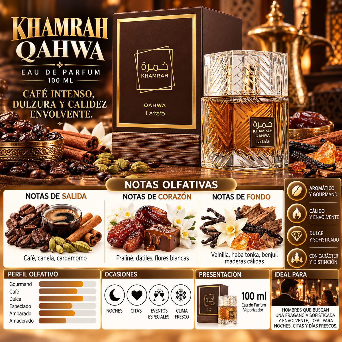 Lattafa Khamrah Qahwa Eau de Parfum 100ml Original - La Elegancia del Café Árabe — imagen 2