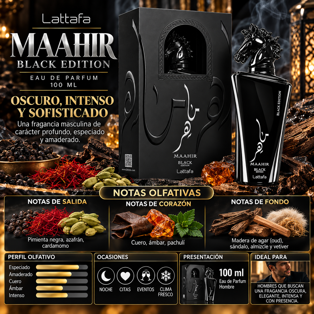 Lattafa Maahir Black Edition Eau de Parfum 100ml - Fragancia Original — imagen 2