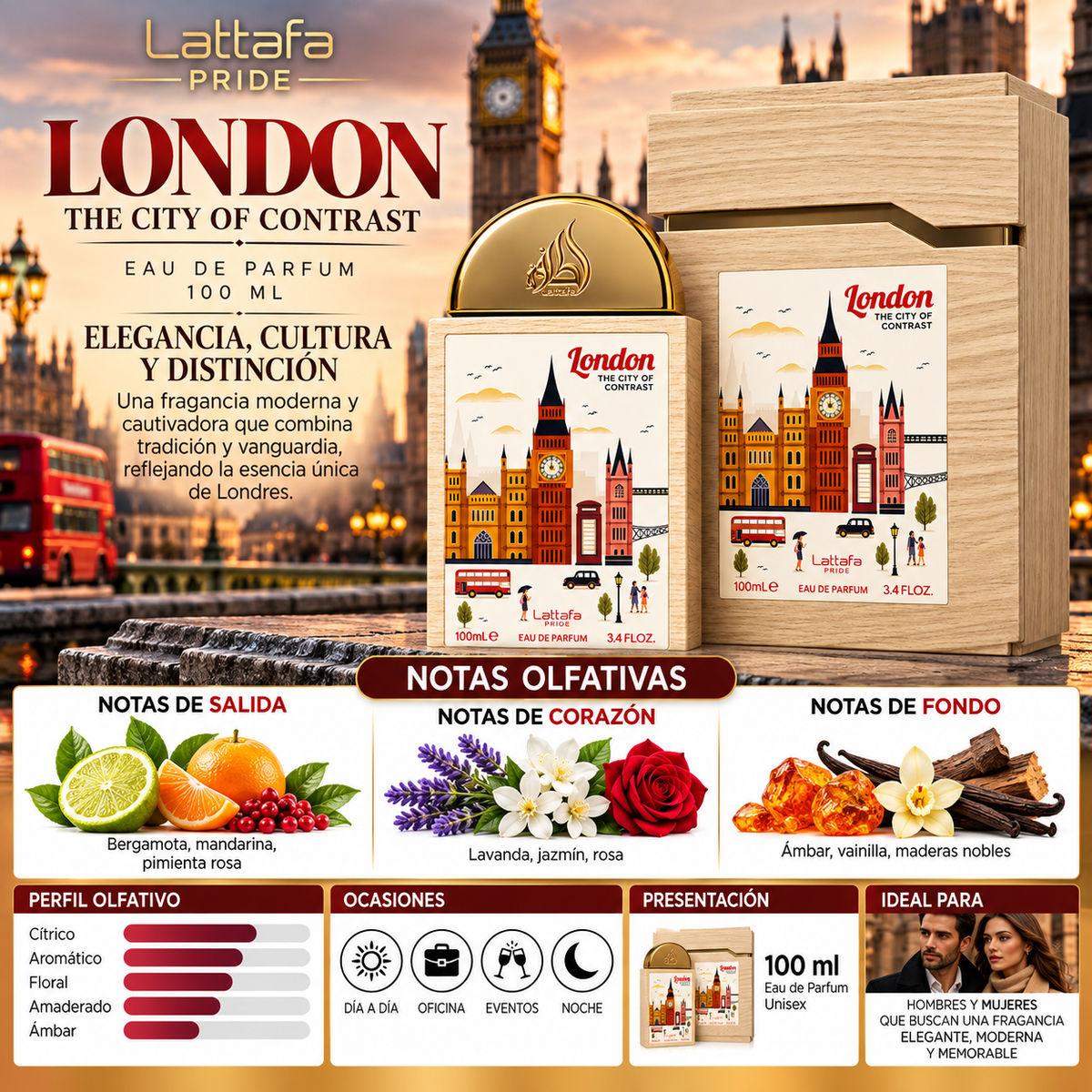 Lattafa Pride London The City of Contrast Eau de Parfum 100ml Original — imagen 2