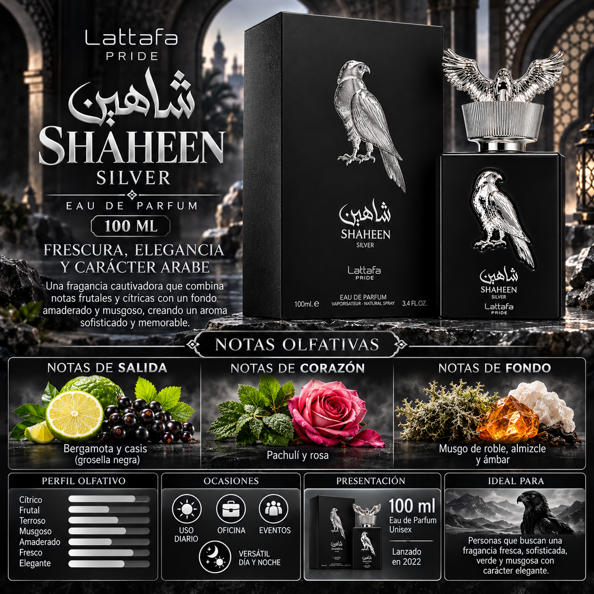 Lattafa Pride Shaheen Silver Eau de Parfum 100ml Original - Elegancia Inigualable — imagen 2