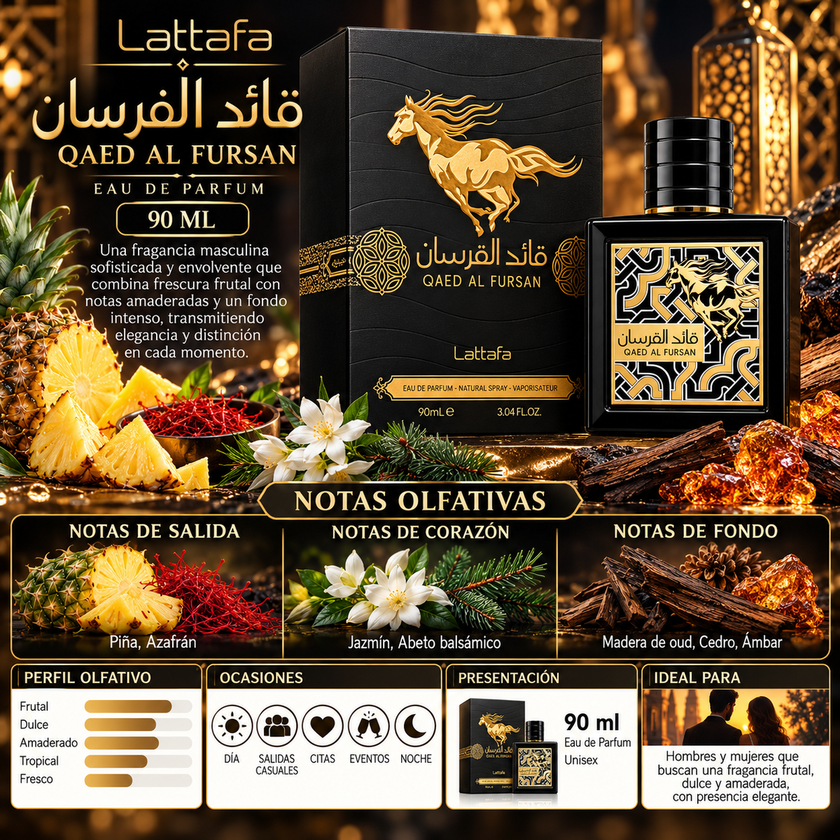 Lattafa Qaed Al Fursan Eau de Parfum 90ml Original - Distinción y Elegancia — imagen 2