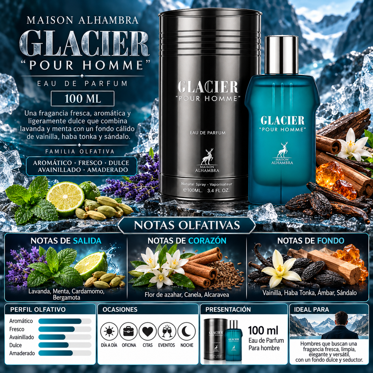 Maison Alhambra Glacier Pour Homme Eau de Parfum 100ml Original — imagen 2