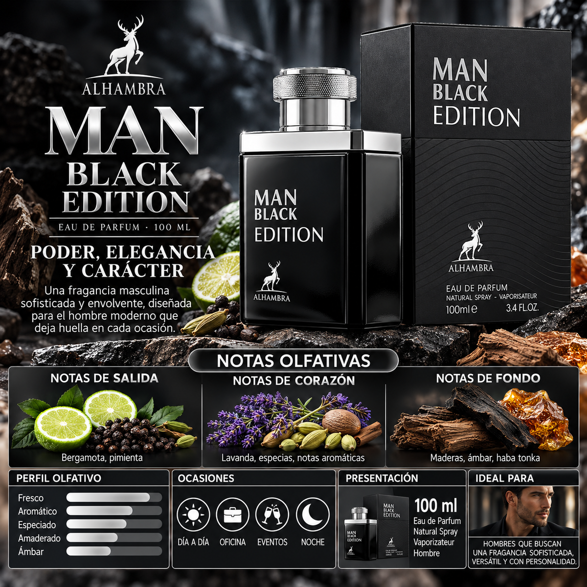 Maison Alhambra Man Black Edition Eau de Parfum 100ml Original — imagen 2
