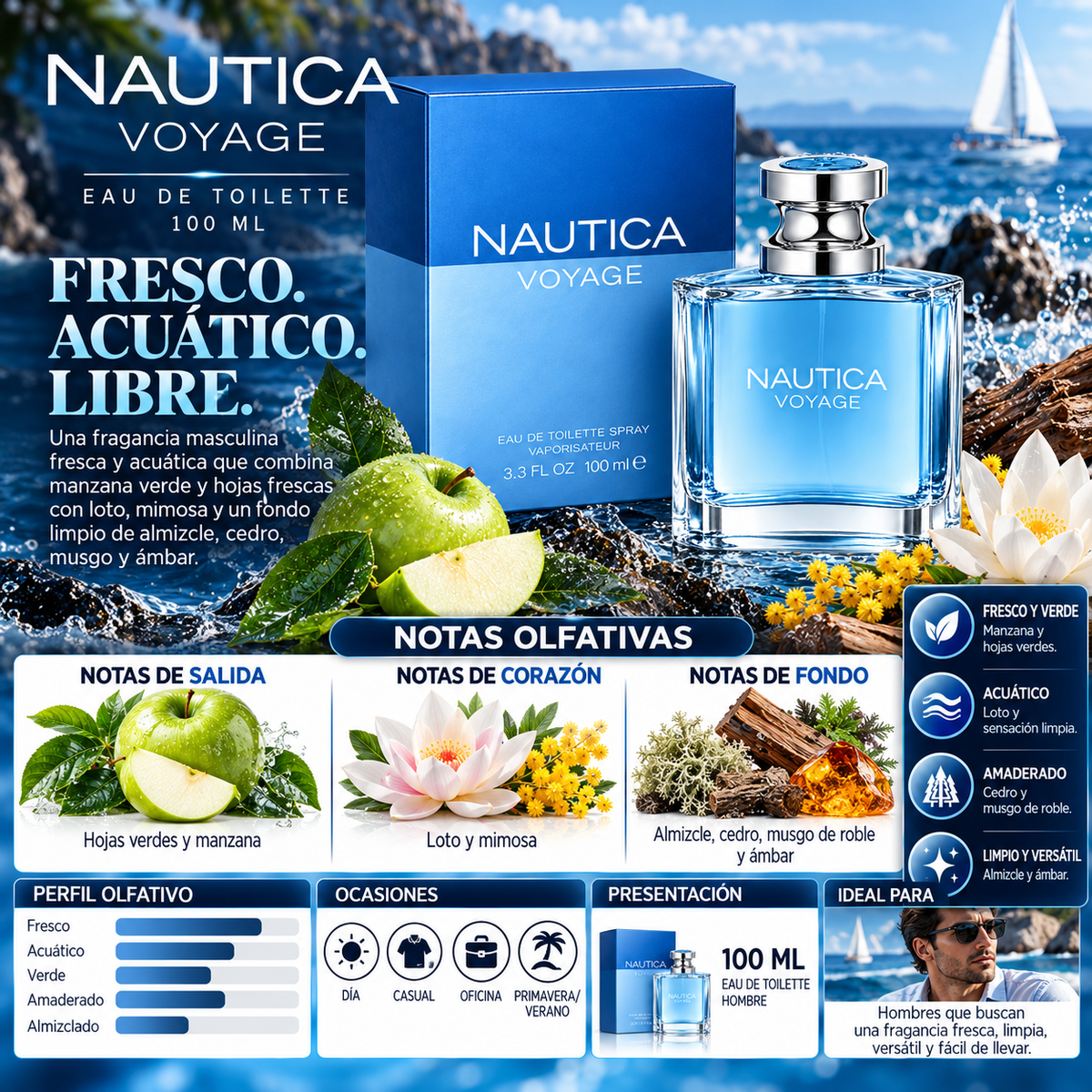 Perfume Nautica Voyage Eau de Toilette 100ml Hombre — imagen 2