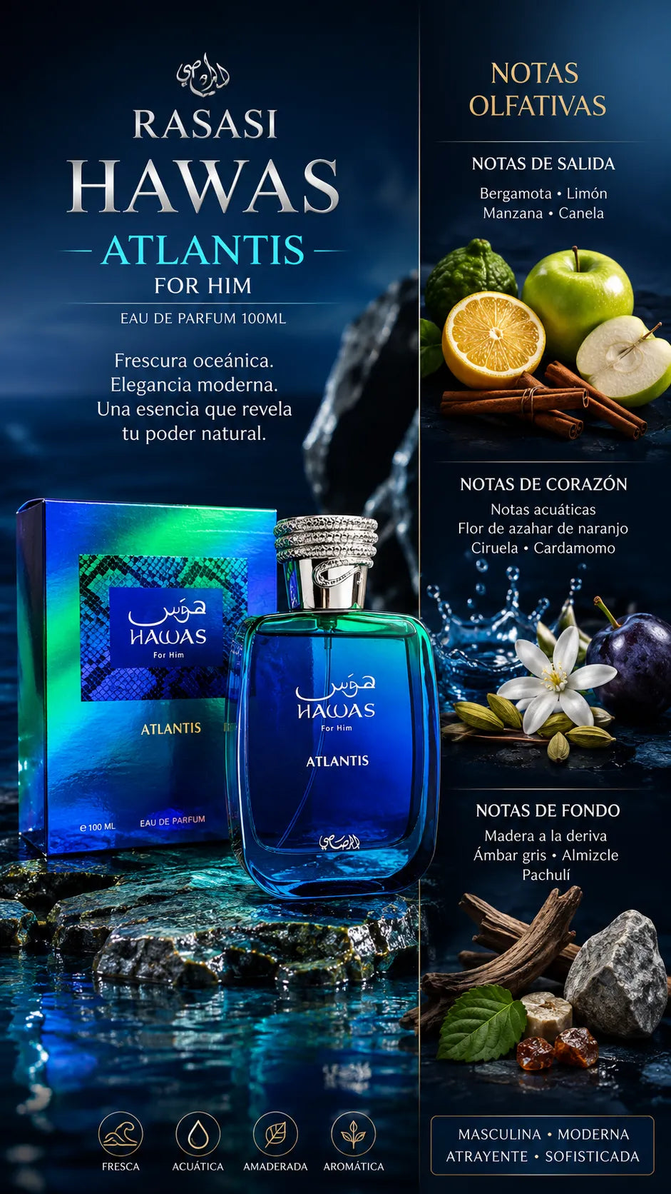 Perfume Rasasi Hawas Atlantis For Him Eau de Parfum 100ml Original