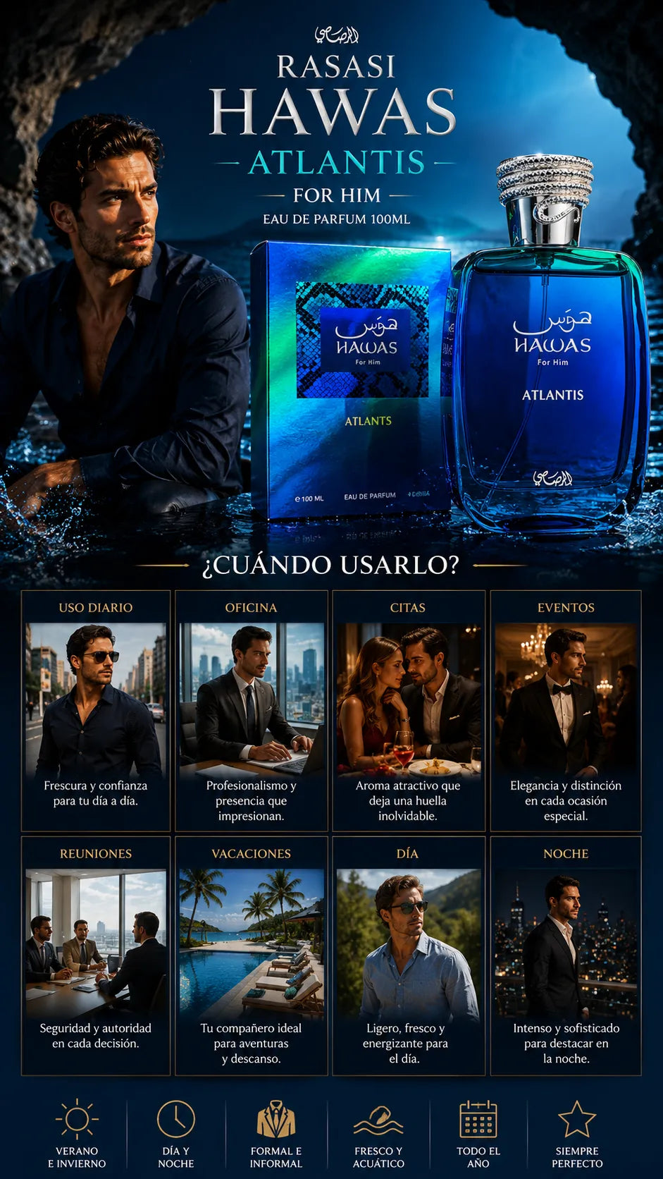 Perfume Rasasi Hawas Atlantis For Him Eau de Parfum 100ml Original